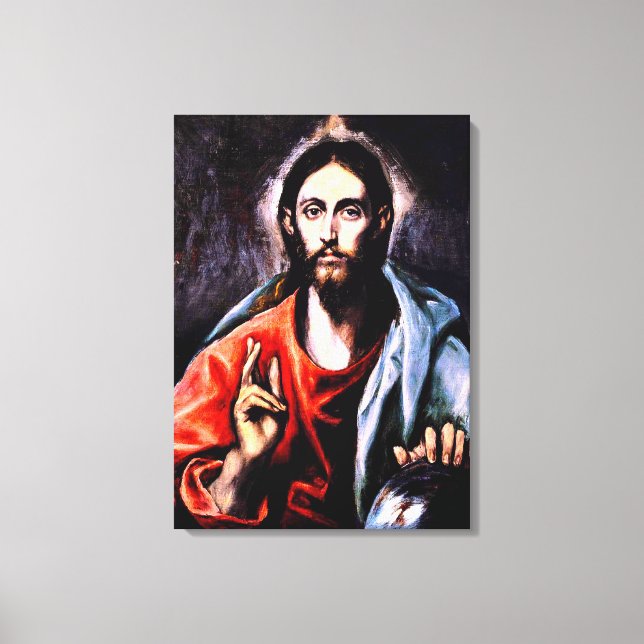 El Greco - Kristus som Savior, bra konst porträtt Canvastryck (Framsida)