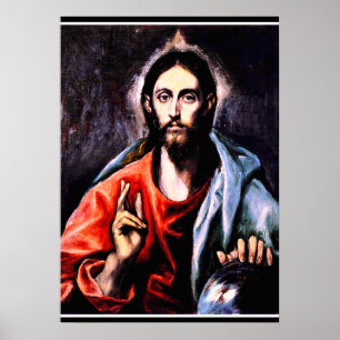 El Greco - Kristus som Savior, bra konst porträtt Poster