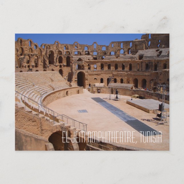 El Jem Roman Gladiator Amphitheater Ruins Tunisien Vykort (Framsida)