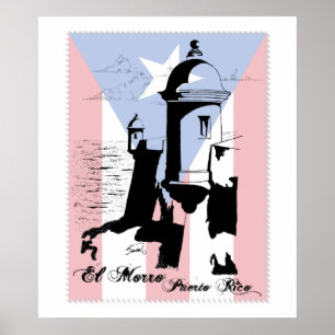El Morro, Puerto Rico w Flagga Poster