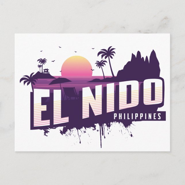 El Nido Filippinerna Palawan Lila Sunset Vykort (Framsida)