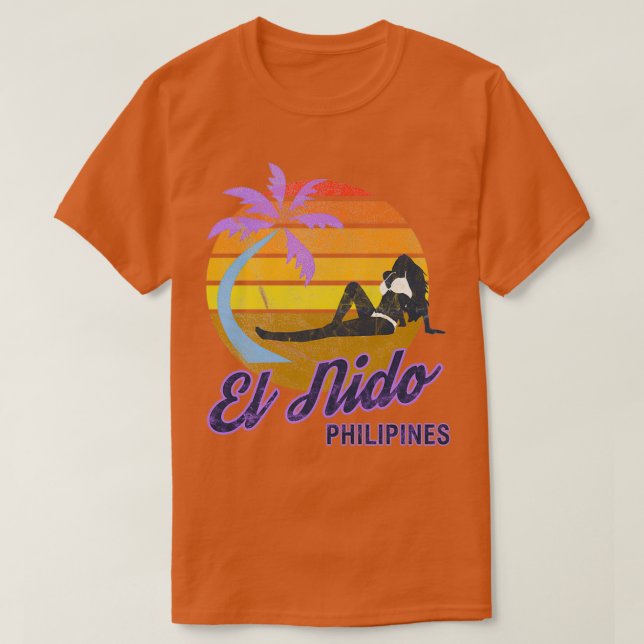El Nido Filippinerna SE Asia Retro Surfa T Shirt (Design framsida)