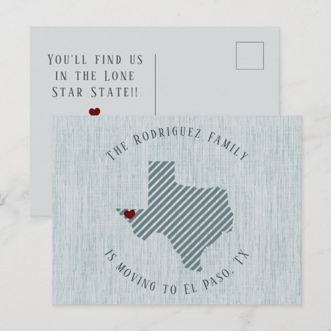 El Paso Blue Linen och Heart Texas Flytta Meddelande Vykort (Fram/baksida)