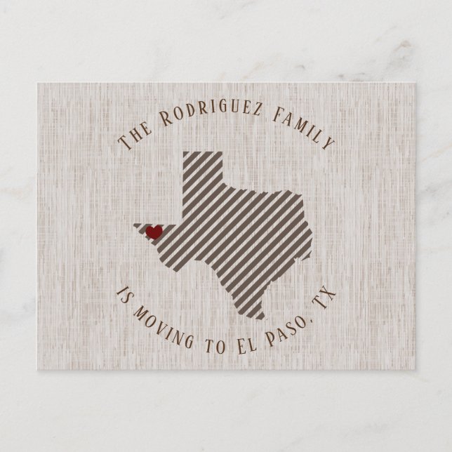 El Paso Brun Linne Och Hjärta Texas Flytt Meddelande Vykort (Framsida)