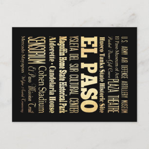 El Paso City of Texas State Typography Art Vykort