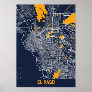 EL Paso - Förenade Stater Bluefresh City Karta Poster
