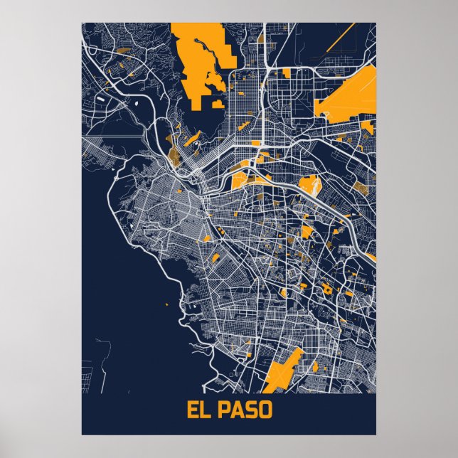 EL Paso - Förenade Stater Bluefresh City Karta Poster (Framsidan)