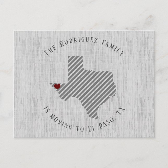 El Paso Grått Linen och Heart Texas Flytta Meddelande Vykort (Framsida)