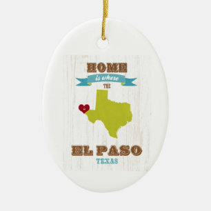 El Paso hem- Texas karta - är var hjärtan är Julgransprydnad Keramik