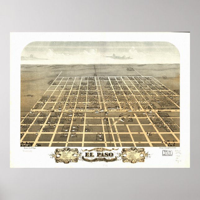 El Paso Illinois 1869 Antique Panoramic Karta Poster (Framsidan)