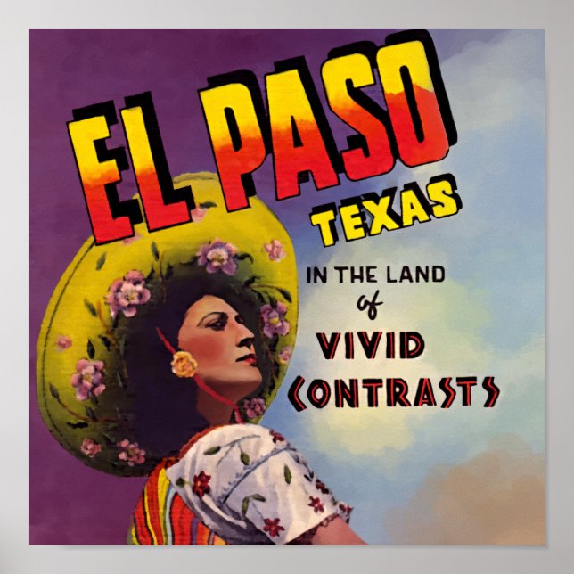 El Paso, Texas 1940 Travel Ad Poster (Framsidan)