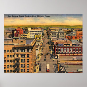 El Paso, Texas, Birds Öga View, Vintage Poster