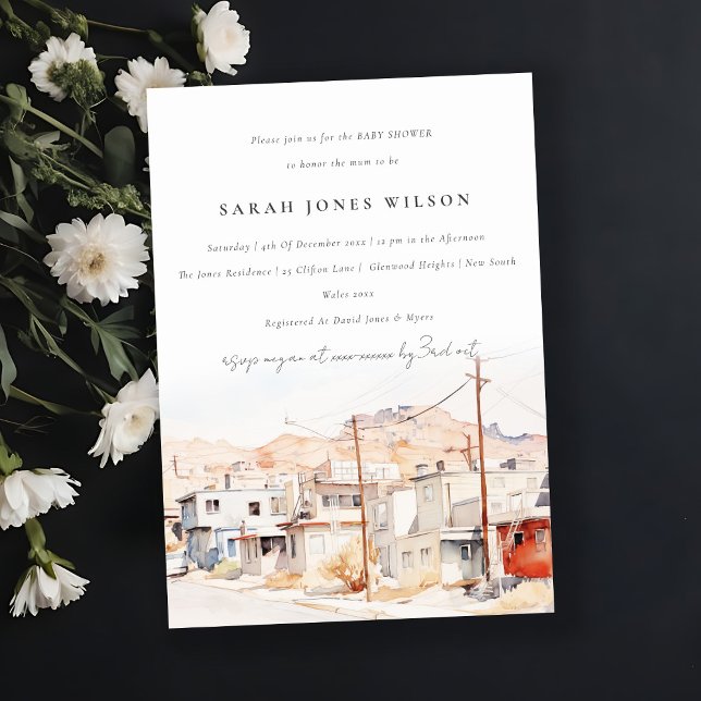 El Paso Texas City Scape Watercolor Baby Shower Inbjudningar (Skapare uppladdad)