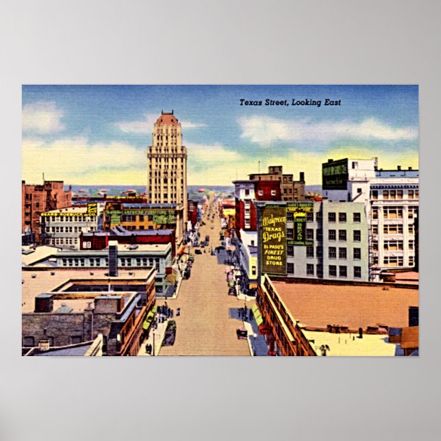 El Paso, Texas Downtown Texas Street 1940 Poster (Framsidan)