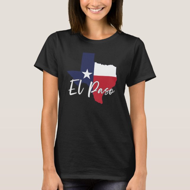 El Paso, Texas Flagga Karta Women's Black T Shirt (Framsida)
