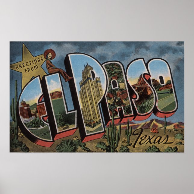 El Paso, Texas - Large Brev Scenes Poster (Framsidan)