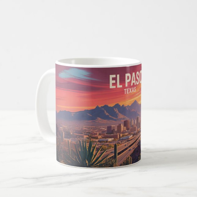 El Paso Texas Mug: Retro Desert Sunset Cityscape Kaffemugg (Framsida vänster)