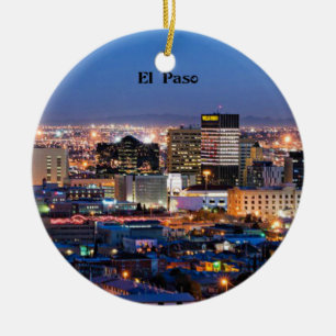 El Paso, Texas på natten Julgransprydnad Keramik