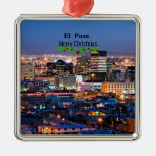 El Paso, Texas på natten Julgransprydnad Metall