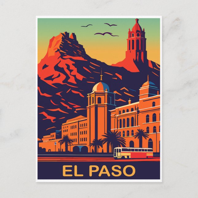El Paso, Texas, Solnedgång över bergen, Resa Vykort (Framsida)
