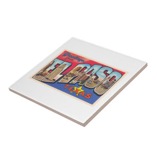 El Paso Texas TX-Vintage Stora Brev-vykort Kakelplatta