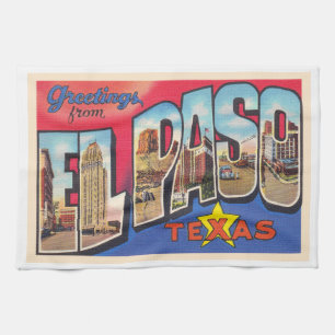 El Paso Texas TX-Vintage Stora Brev-vykort Kökshandduk