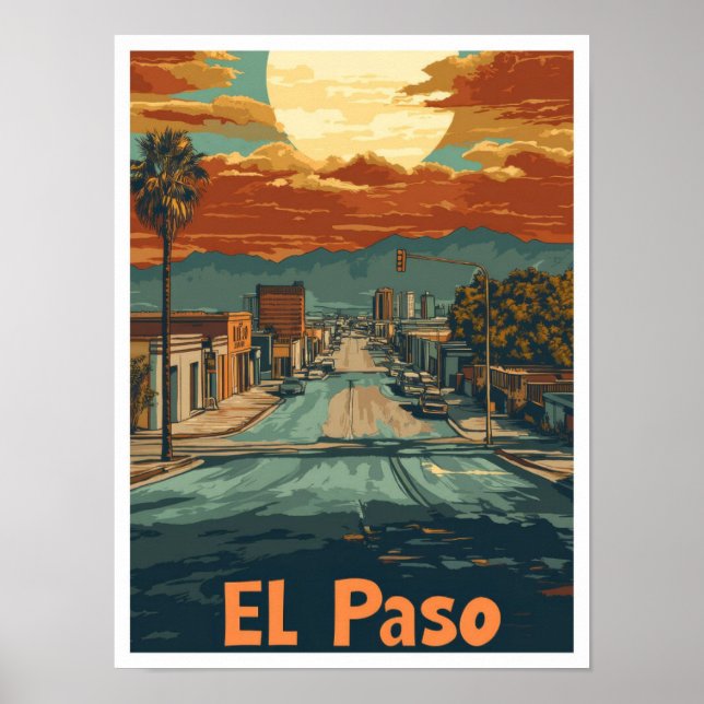 El Paso Texas USA Art Travel Illustration Poster (Framsidan)