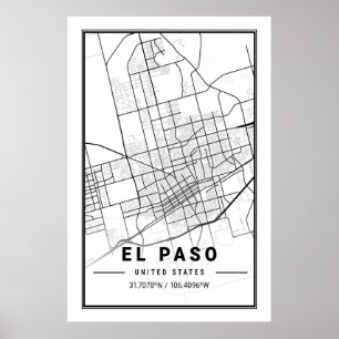 El Paso Texas USA City Travel City Karta Poster