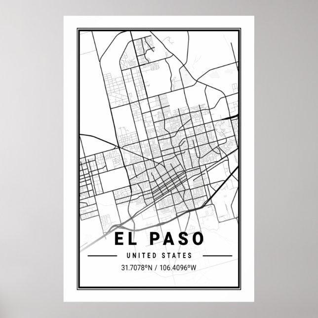 El Paso Texas USA City Travel City Karta Poster (Framsidan)