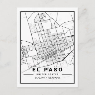 El Paso Texas USA Travel City Karta Poster Vykort