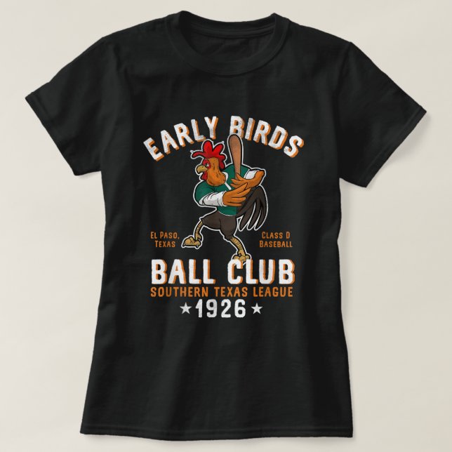 El Paso Tidigt Birds Retro Minor League Baseball T T Shirt (Design framsida)