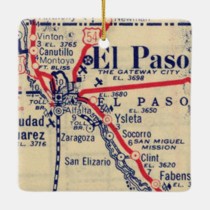 El Paso TX 1948 Karta Julgransprydnad Keramik