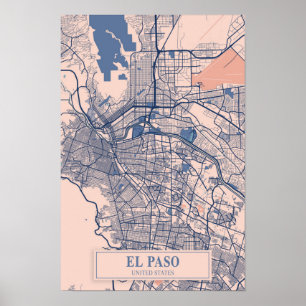 El Paso USA Blåsiga Stadskartan Resa Poster