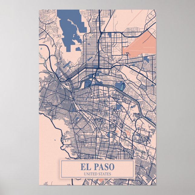 El Paso USA Blåsiga Stadskartan Resa Poster (Framsidan)