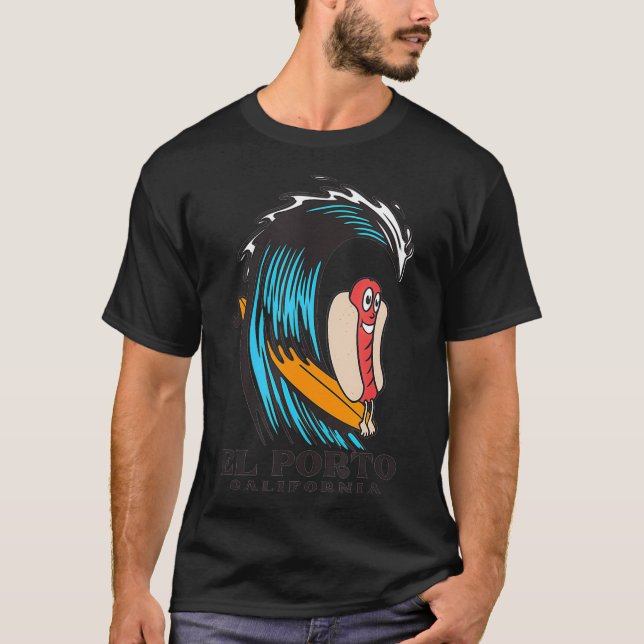 El Porto California Surfing Hett Hund T Shirt (Framsida)