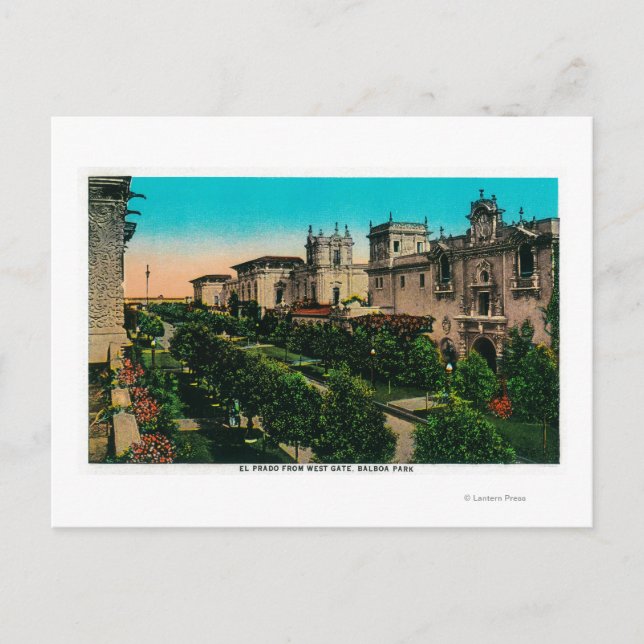 El Prado från Väster, Balboa Park Vykort (Framsida)