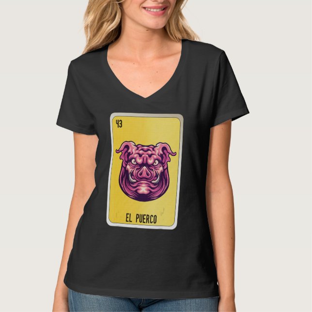 El Puerco Mexican Slang Lottery Bingo Cards T Shirt (Framsida)