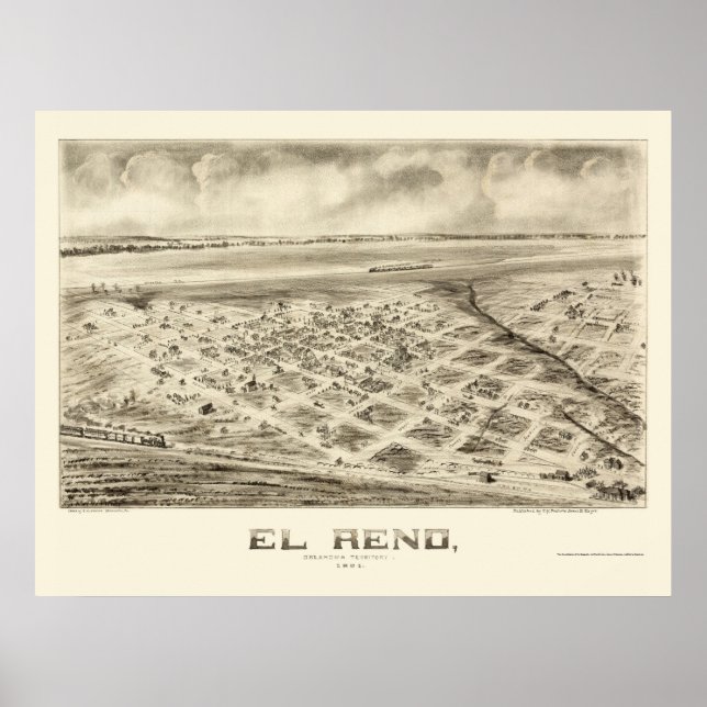 El Reno, OK Panoramic Karta - 1891 Poster (Framsidan)