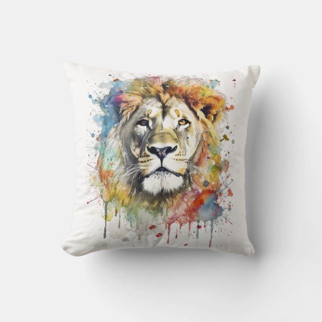 El rey del färg - Un león majestuoso y vibrante Kudde (Framsida)
