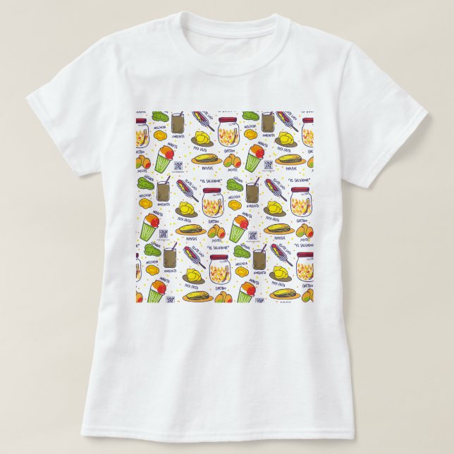 El Salvador camiseta antojitos para mujer, Blanco Tee (Design framsida)