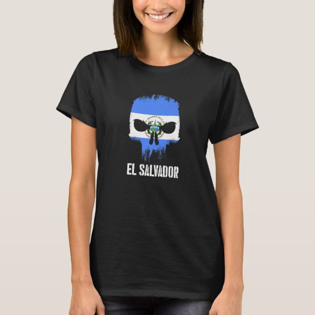 El Salvador Flag Skull Salvadorean Pride Patriotic T Shirt (Framsida)