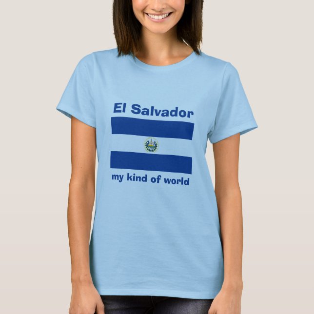 El Salvador Flagga + Karta + Text T-Shirt (Framsida)