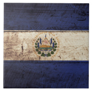 El Salvador flagga på gammalt Wood korn Kakelplatta