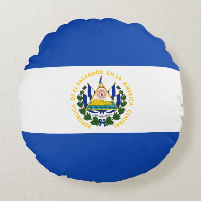 El Salvador Flagga Rund Kudde (Framsidan)