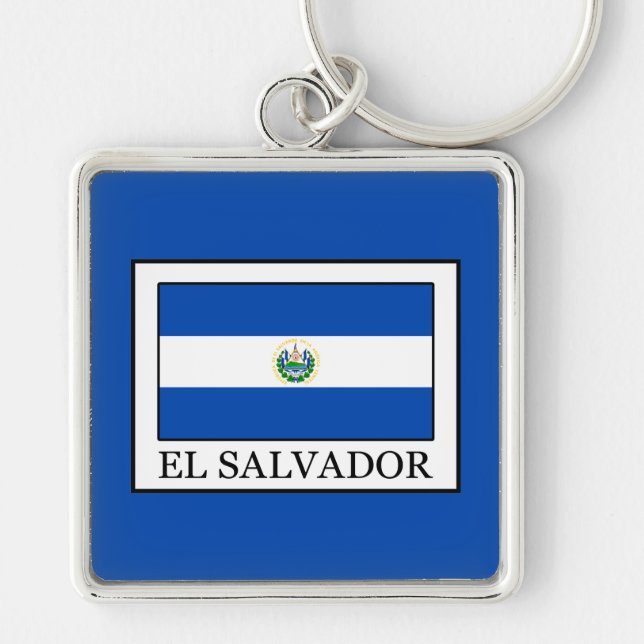 El Salvador Fyrkantig Silverfärgad Nyckelring (Framsidan)