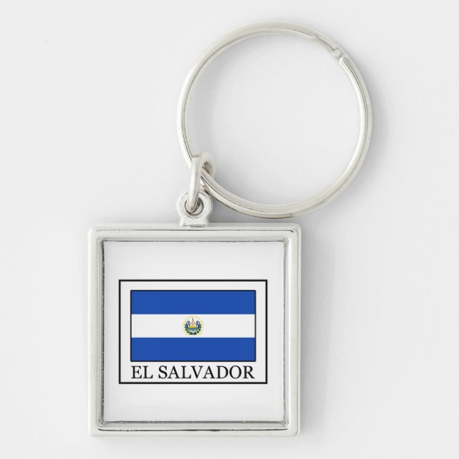 El Salvador Fyrkantig Silverfärgad Nyckelring (Framsidan)