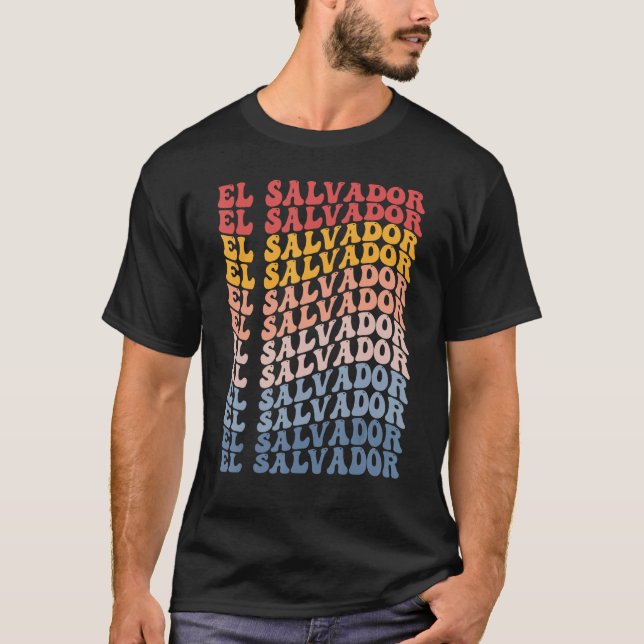 El Salvador Groovy Retro Salvadoran T Shirt (Framsida)