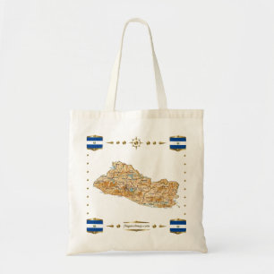 El Salvador Karta + Flaggor Bag Tygkasse