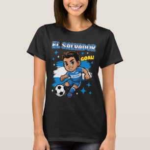 El Salvador Kid Mål Tecknad El Salvadoransk Flagga T Shirt