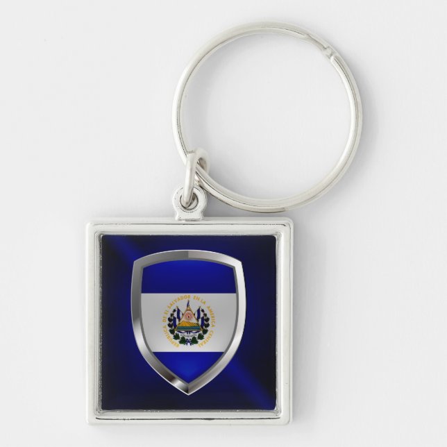 El Salvador Metotaliskt emblem Fyrkantig Silverfärgad Nyckelring (Framsidan)